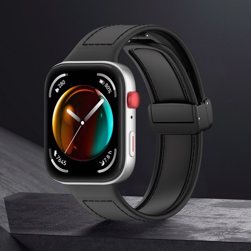 Silicone Leather Strap Magnetic Folding Buckle for Huawei Watch Fit 3 (Black) - Zdjęcie 2 z 10