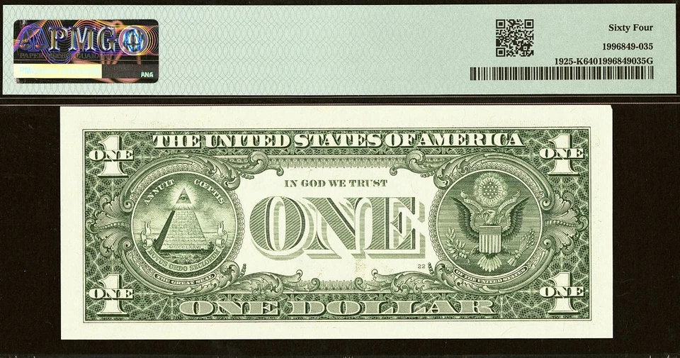 1999 $1 Federal Reserve Note PMG 6 rare fancy radar serial number 00555500 - Image 3 of 3