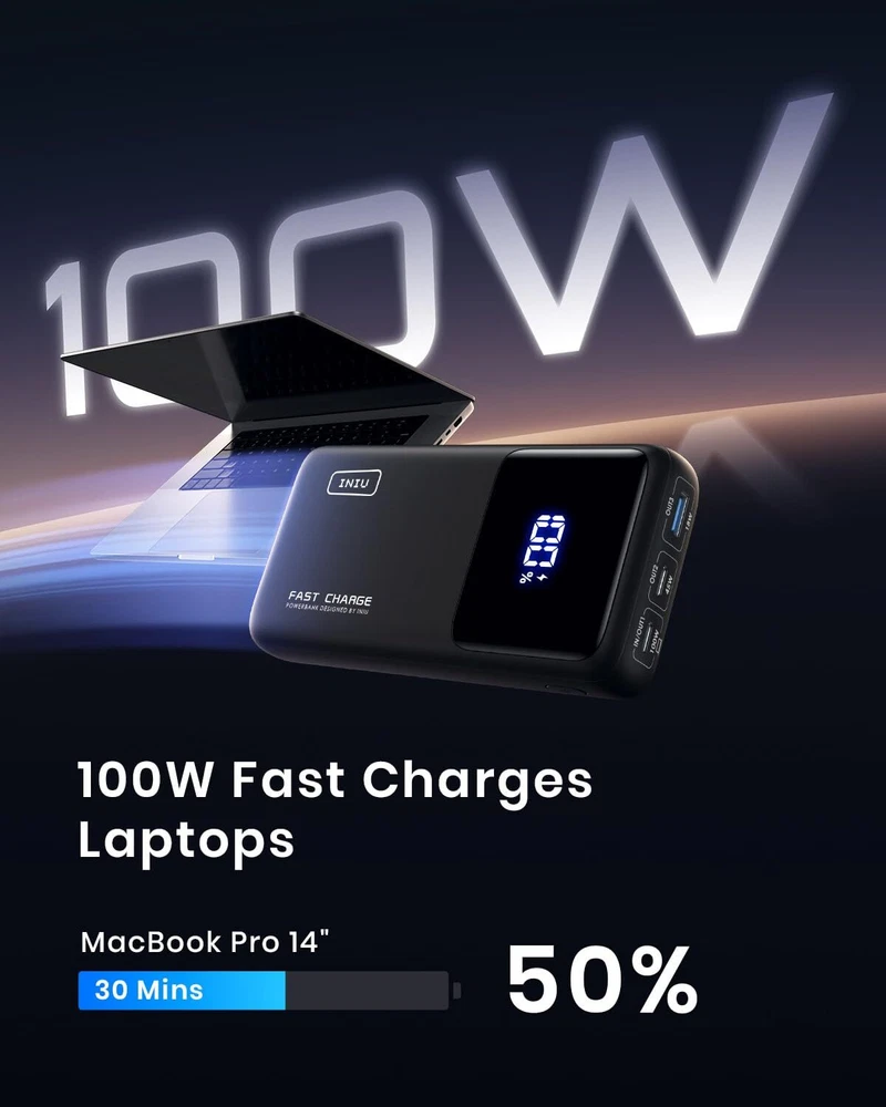 25000mAh 100W USB C Laptop Power Bank with PD QC Fast Charging