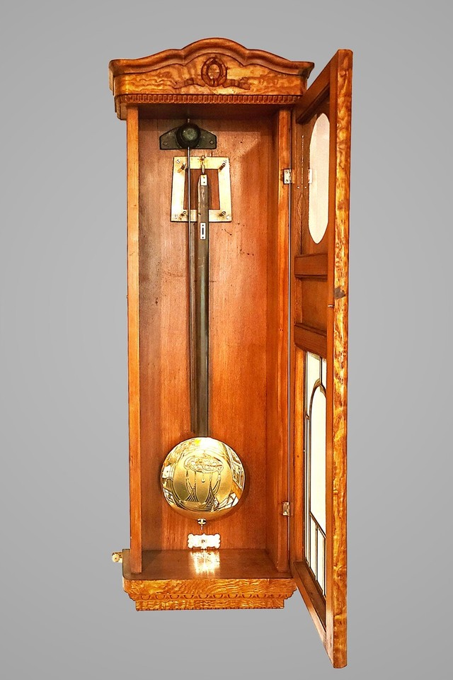 Antique Vienna Regulator 2 weight Art Nouveau bevel glass wall clock eBay