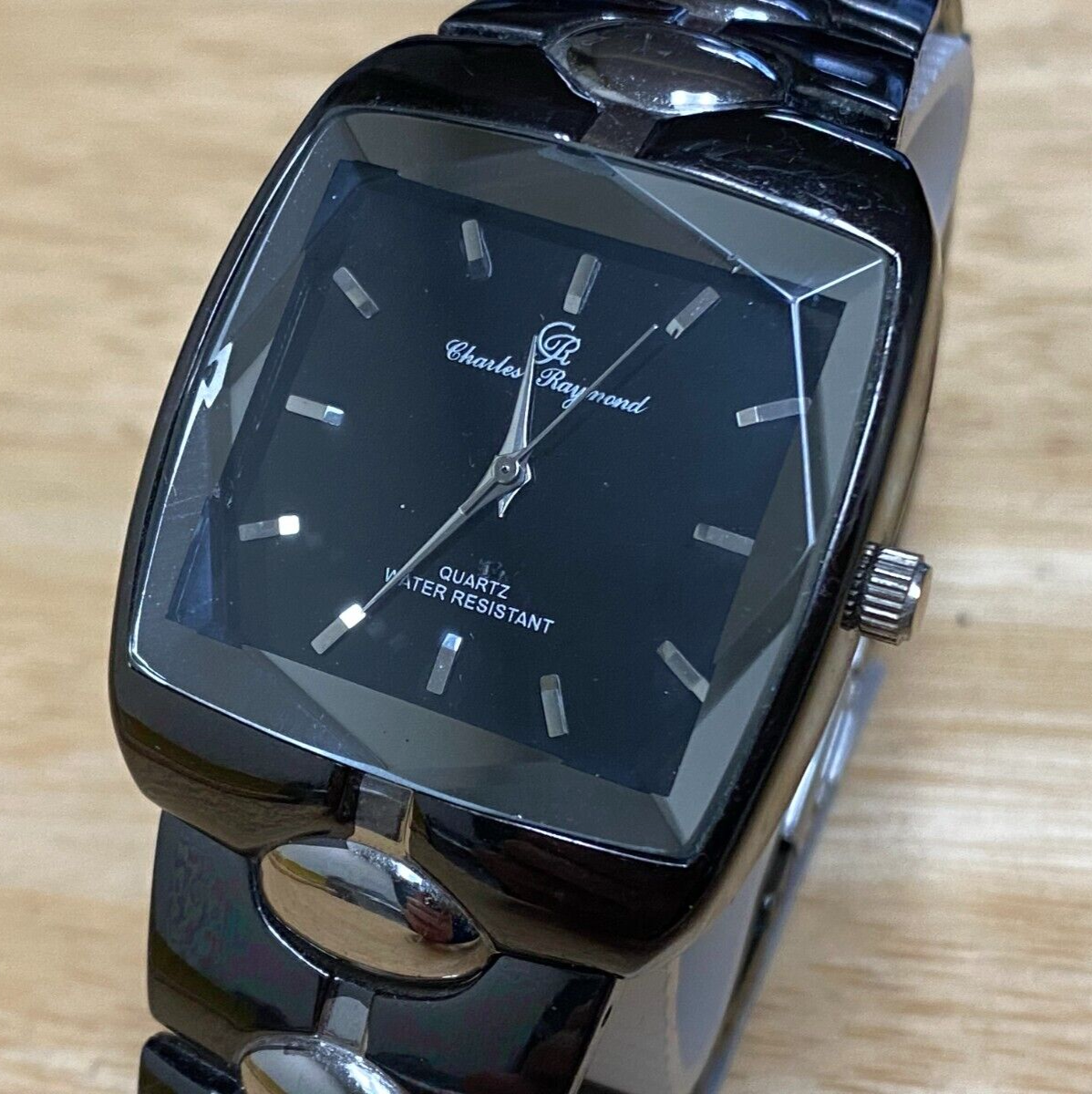 Charles Raymond Men Black Barrel Water Resistant Analog Quartz