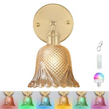 Vintage Battery Operated Wall Sconce, with Rechargeable 1 pack Ripple Gold