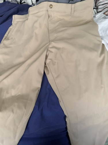 Ben Hogan Men's Beige Flat Front Casual Pants Polyester Pockets Button Zip