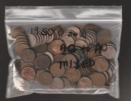 1950'S  ONLY     LINCOLN  CENT  BAG  LOT  /  about  1 + 1/2 lbs     AG  to  AU