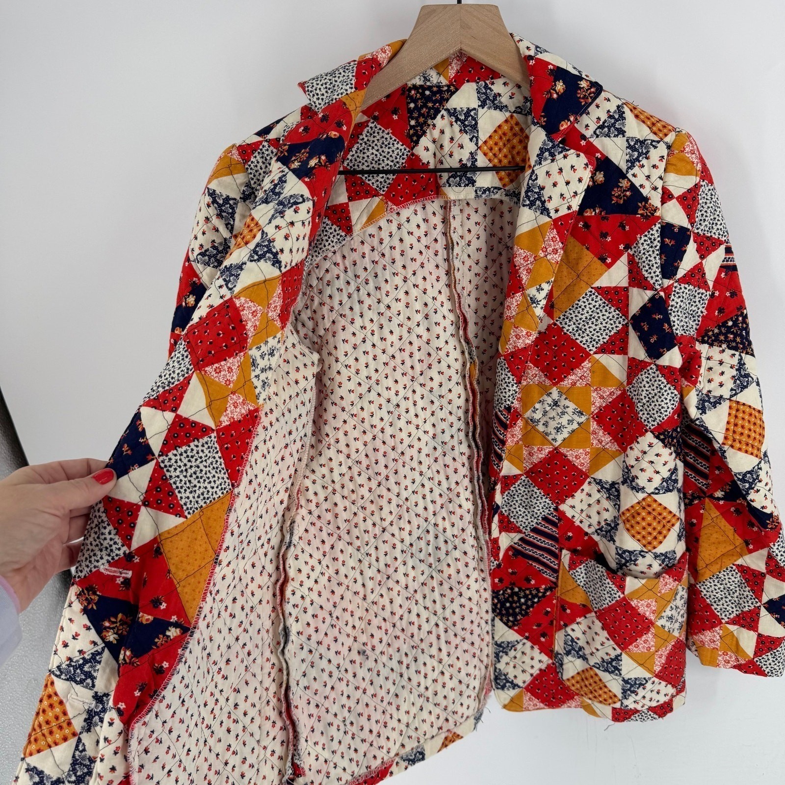 Handmade Quilted Patchwork Jacket Size M Cottage … - image 7