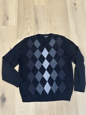 Apt. 9 Sweater Men  s Large Black Argyle Merino Diamond Wool Blend Golf Pullover
