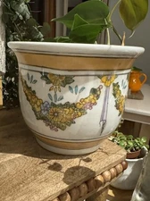 Handmade Fired Studio Pottery Planter Hand Painted Vintage 1980s 8”dia. 6”tall
