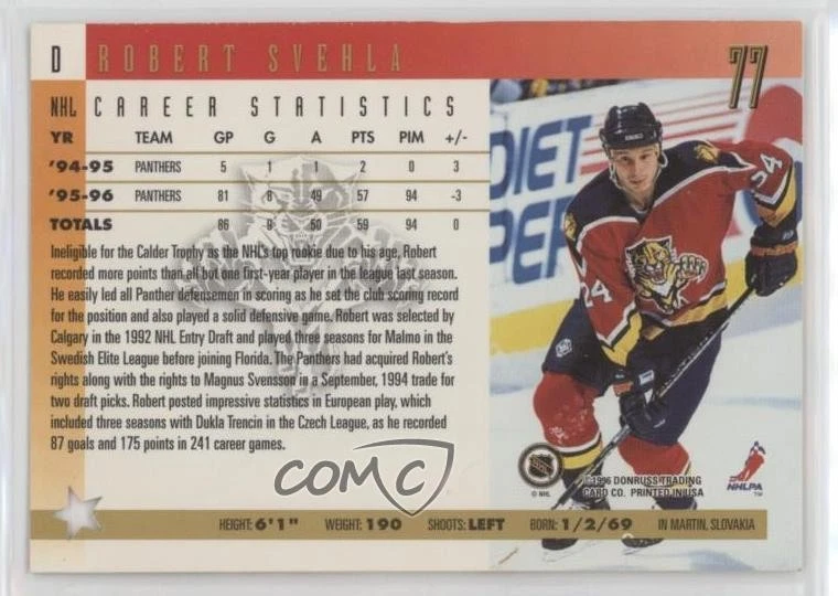 1996-97 Donruss Press Proof /2000 Robert Svehla #77 - Image 2 of 2