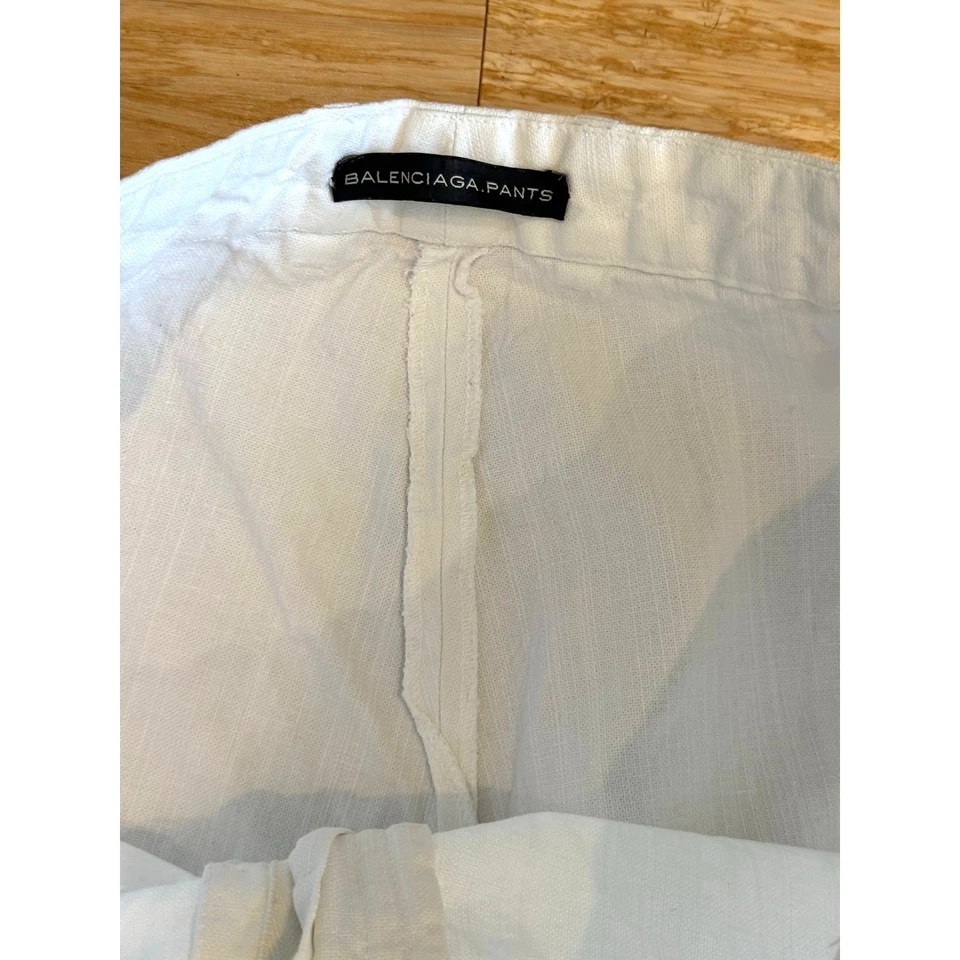 Pantalones Balenciaga Mujer 40 | 31 x 36" Blanco Lino Lona Algodón Pantalones Anchos Foto 4 de 4