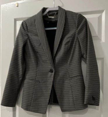 Zara Basic Women's Black White Geometric Lined Collared Button Blazer Size 4