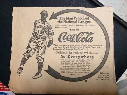 Vintage 1910 Coca Cola Coke Baseball Newspaper Print Ad Frank Chance Testimony