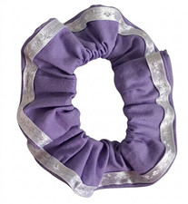 Handmade Purple Cotton Scrunchie White Ribbon Trim Hair Tie Accent