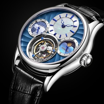 Aesop Moon Phase Flying Tourbillon Mechanical Man Watch Luxury Sapphire 7017