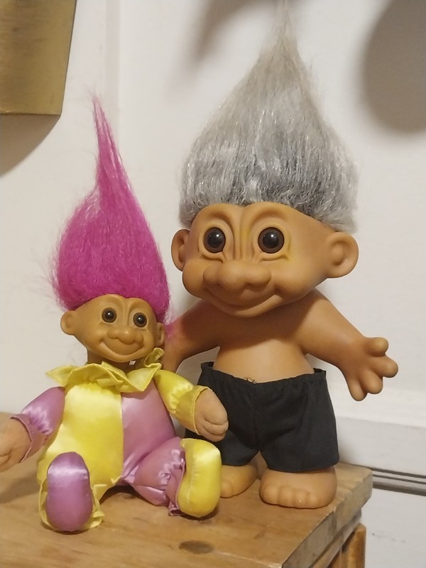VINTAGE RUSS~ AGED TO PREFECTION & JESTER CLOWN  Troll Dolls. MINT!