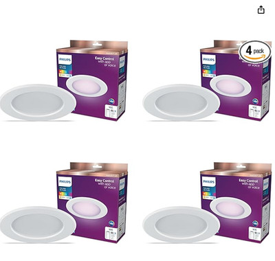 Philips WiZ Smart LED 5/6  Retrofit Recessed Downlight 4-Pack Color WiFi Alexa
