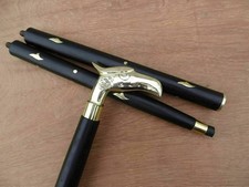 Brass Victorian Style Eagle Head Handle Black Wooden Shaft Vintage Walking Cane