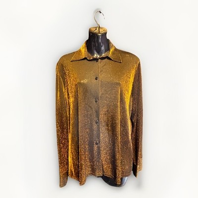 Vintage Fred David Petite Black & Copper Metallic Shirt Sz 8