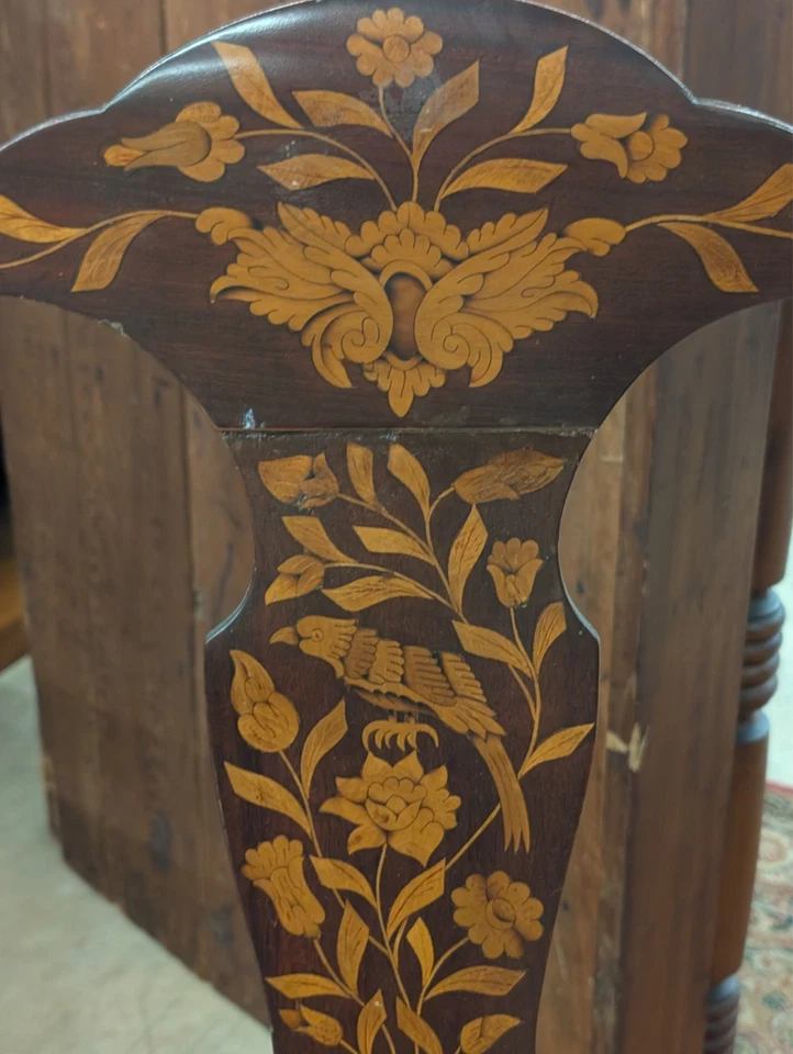 Vintage 19th Century Antique Dutch Mahogany Marquetry Arm / Desk Chair - Image 2 of 4
