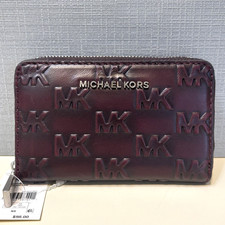 Michael Kors Jet Set Small Zip Around Leather Card Case OXBLOOD Signature NWT
