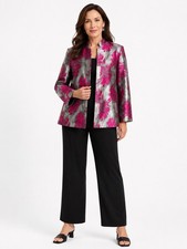 MISOOK Pink and Silver Floral Jacquard Knit Jacket XL Elegant Career Event Lux