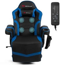 Massage Gaming Recliner Reclining Home Chair Swivel w/Cup Holder & Pillow Blue