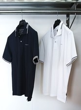 Bugatti Piquet Short Sleeve Polo Shirt Logo Contrast Trim 390 Blue/10 White