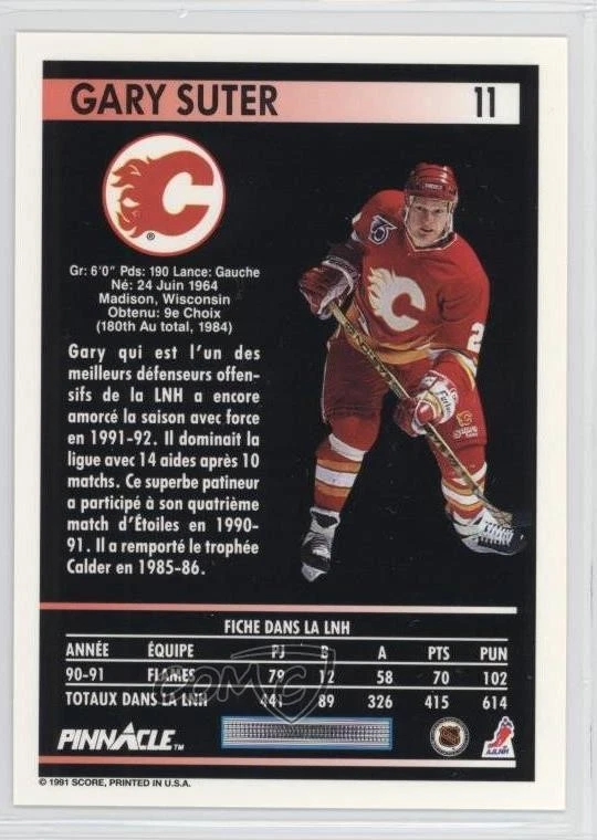 1991-92 Pinnacle French Gary Suter #11 - Image 2 of 2