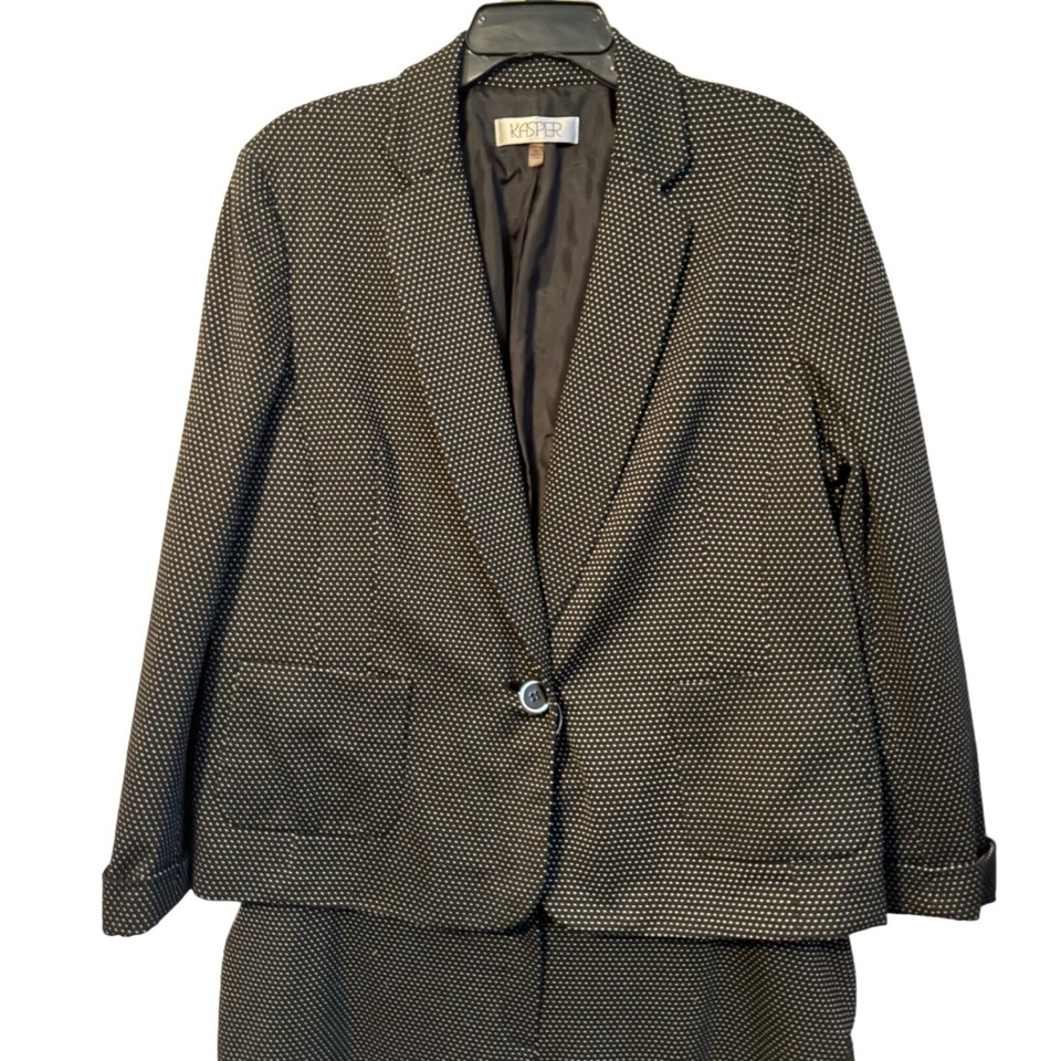 Kasper Womens Polka Dot Black White Blazer & Pants Suit Set Size 18 eBay