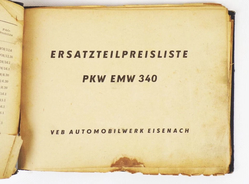 Alte Ersatzteil Preisliste PKW EMW 340 VEB Automobilwerk Eisenach - Bild 3 von 4