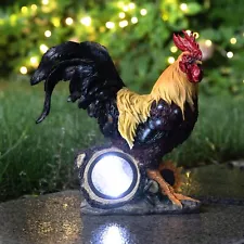 Glitzhome Solar Powered Vibrant Rooster Garden Statue Resin Outdoor Decoration