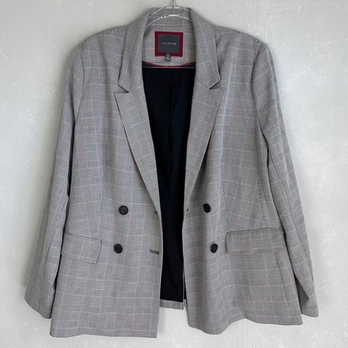 The Limited size 16 double breasted blazer gray red plaid career wear - Picture 10 of 13