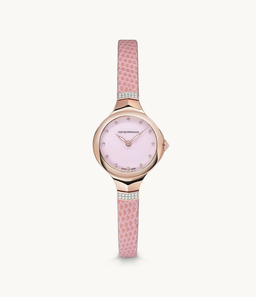 稼動品✨EMPORIO ARMAANI 腕時計 レディース　ピンク　純正ベルト Emporio Armani Swiss Made Diamond Special-Ed Pink Lizard Leather
