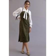 Anthropologie Size 4 Faux Suede Midi Dress Side Slits Green