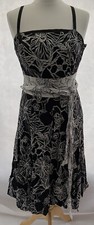 Dress monsoon size 8 black white floral cotton sleeveless knee length