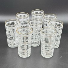 Vtg MCM Lace Stenciled Gold Rim Highball Drin...