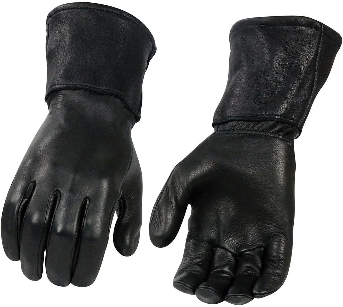 Milwaukee Leather G317 Mens Black Deerskin Leather Thermal Lined Gauntlet Gloves