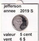E 3) 2019 Jefferson 5 Cent American Coins S Prof