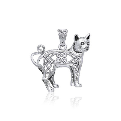 Celtic Kitty Cat 925 Sterling Silver Pendant Fine Animal Totem Jewelry