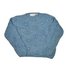 Vintage Eagles Eye Sweater Womens Medium Blue Bobble Hand Knit Puff Pullover
