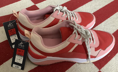 M&S Red/ Pink Colourful Trainers UK7 NEW UK