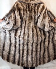 Real Fur Vintage Brown Mix Luxury Long Oversized Furred Coat Jacket M Fr183