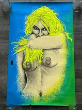 Hot Girl Sexy Babe Vintage Blacklight Poster GREEN EYED LADY Pro Arts 1971