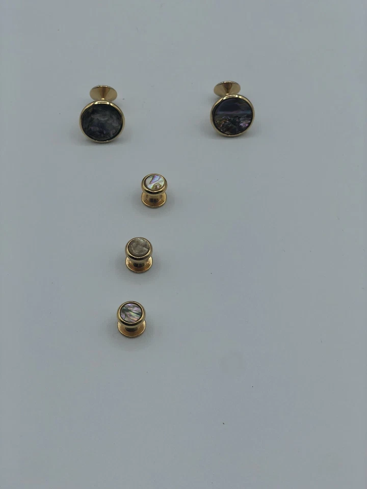 Classic Cufflink Stud Set Yellow Mother Of Pearl center Color - Image 2 of 4