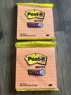 3M Post It Notizblöcke, 101 mm x 101 mm liniert SUPER HAFTNOTIZEN, REF: 4490, ORANGE X 2
