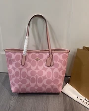 COACH City Tote Bag Signature Canvas Powder Pink CAL49 outlet NEW