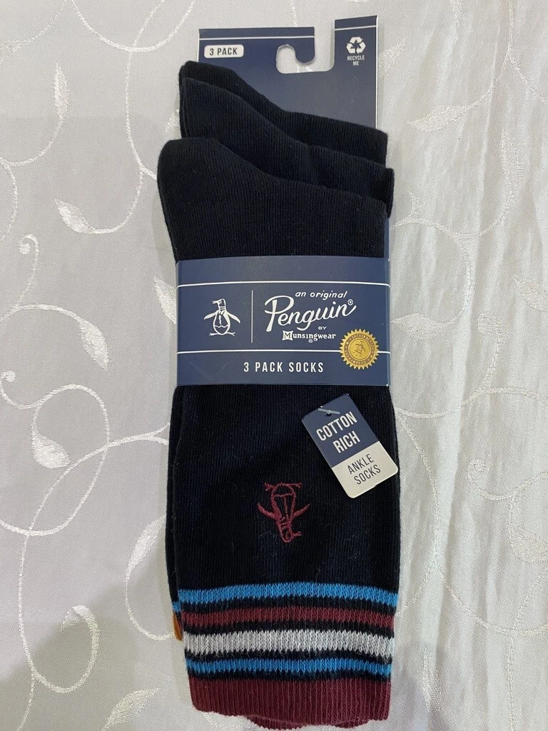 Original Penguin Calzini Uomo – Confezione Da 3 Paia, Nero, Taglia Unica 41-46, Con Logo E Fascia Rigata