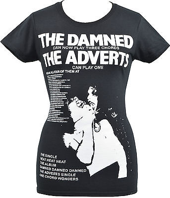 WOMENS PUNK T-SHIRT DAMNED /& THE ADVERTS GIG GUIDE POSTER 1977 PUNK ROCK S-2XL