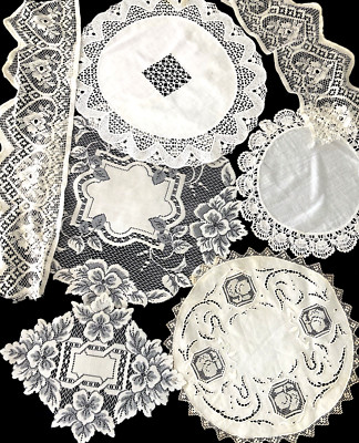 VTG '50s LOT Handmade Crocheted Doilies & Lace 9 Pieces Boho MCM Crafts Sewing