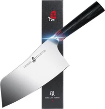 TUO Cleaver Chef Knife 7" Chopper StainlessSteel Pakkawood Handle,RingLiteSeries