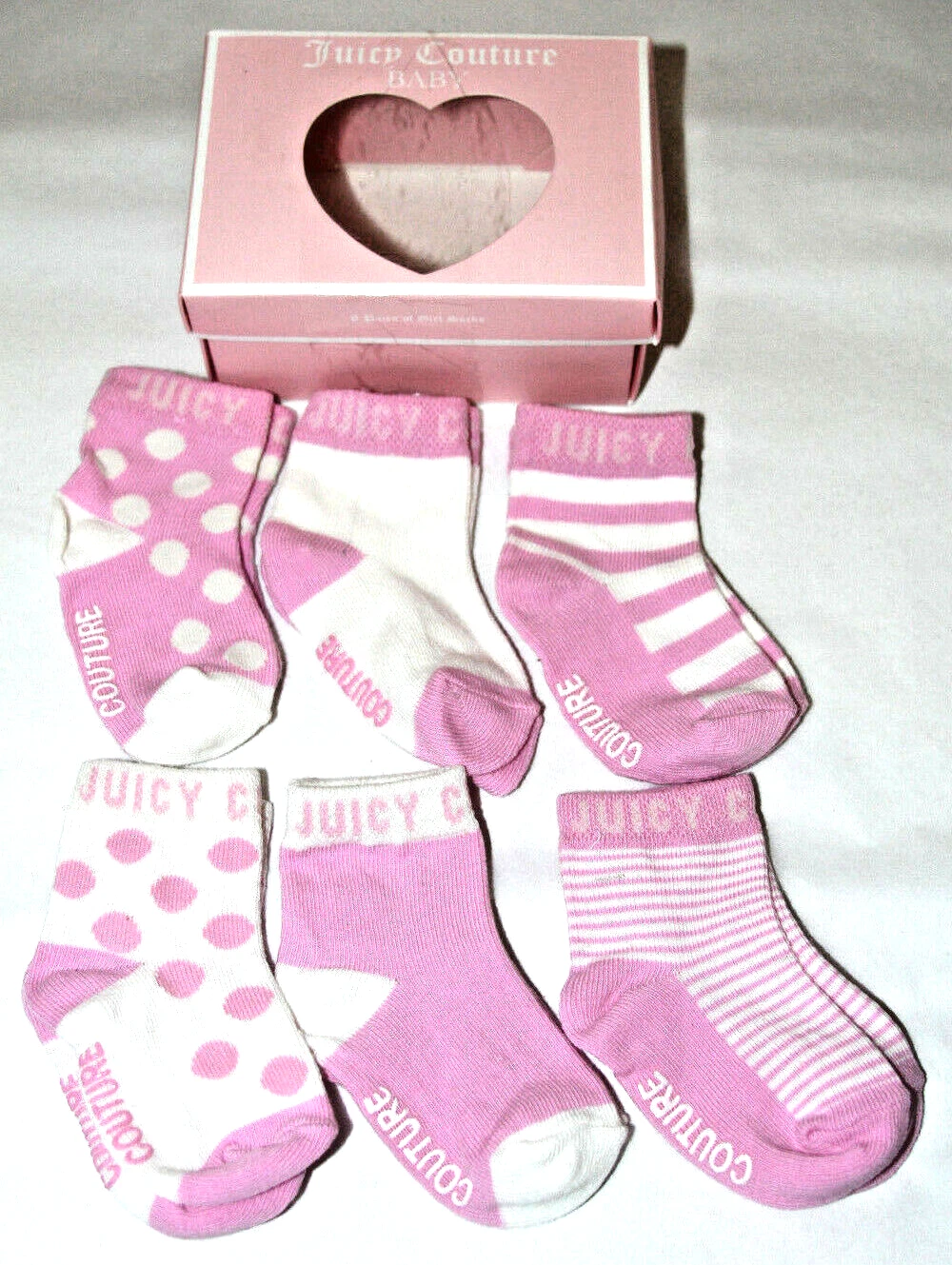 Juicy Couture Baby Girl Stripe Polka Dot 6 Pack#12 Socks 0-12 mts $58